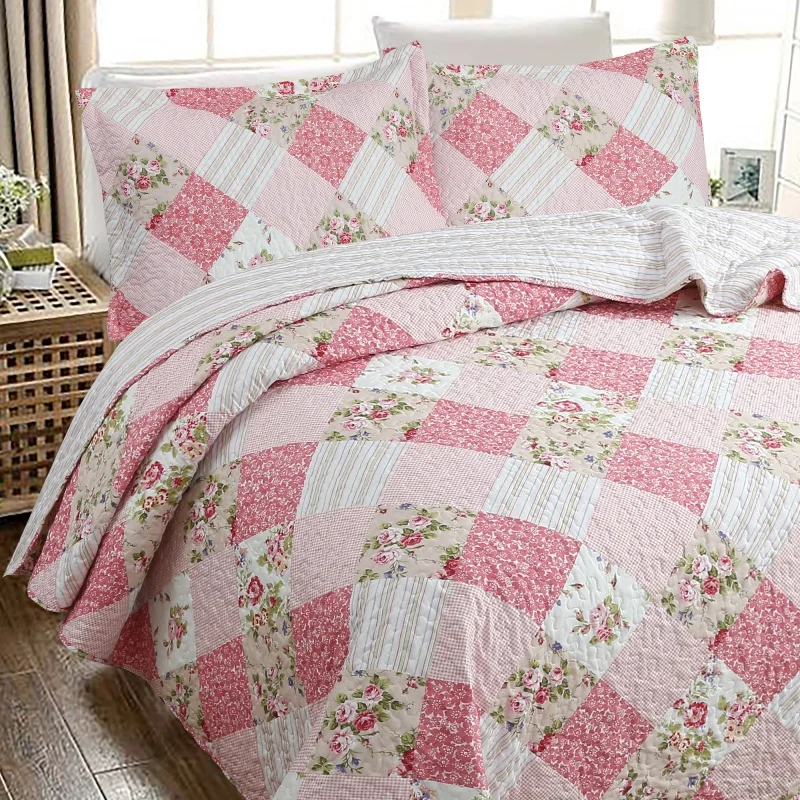 

Plaid Printed Flowers Summer Quilt 1/2/3 Pcs Set Princess Light Quilted Bedspread Air-conditioning Blanket Comforter Bedding Set