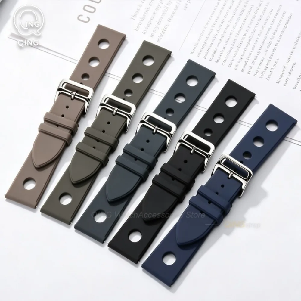 18mm 20mm22mm for Samsung Galaxy 7/6/5/4/3 Quick Release Perforated Soft  Silicone Watchbands Silicone Straps Universal Bracelet