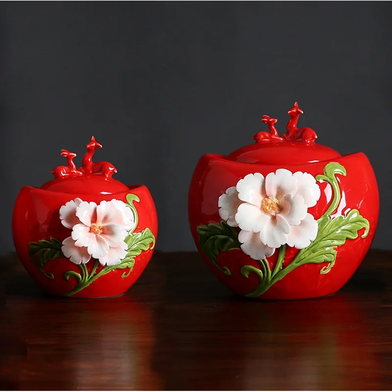 Ceramic Tea Deer Cover Gourd Shaped Tin Decorative Jar Sealed Home Storage Box Candy Jars Container