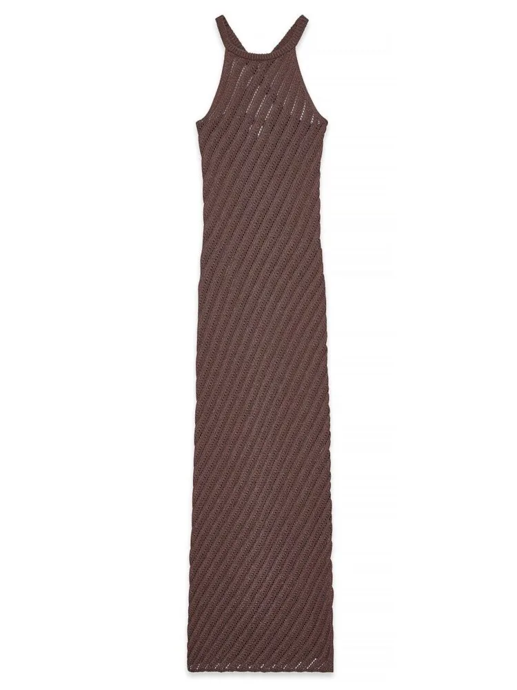 Robe de plage longue en tricot pour femmes, Sexy, ajourée, col rond, sans manches, Cover-Up pour Bikini, dos nu, robe de vacances, été, 2026