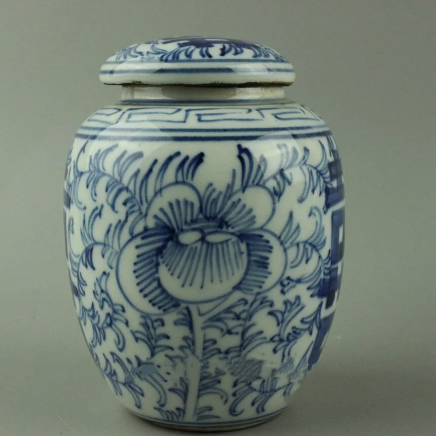 Chinese antique porcelain  blue and white tea caddy pot 3.93 inch