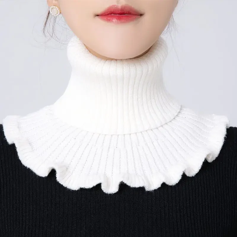 Warm Knitted Collar Scarf Women Turtleneck Knitted False Fake Collar Detachable Scarf Warm Winter Windproof Wrap Scarf Ruffles view 5