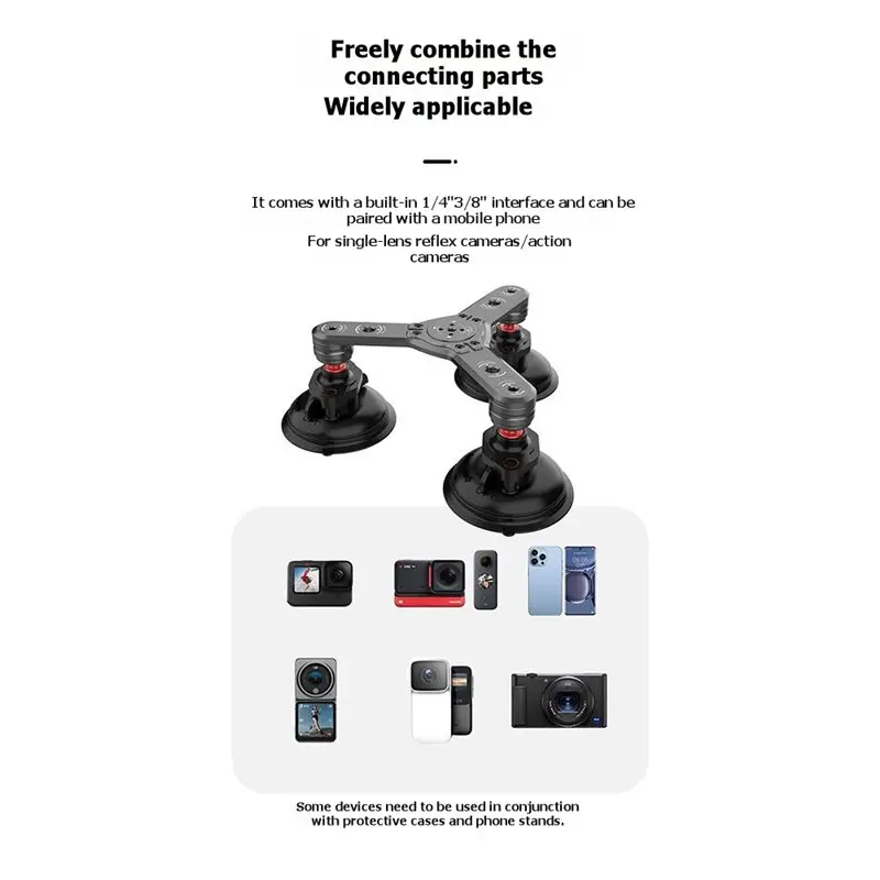 B50B-Car Phone Camera Holder In Aluminum Alloy 360° Adjustability Suction Cup For Cell Phones Action Cameras Mounts - view 3