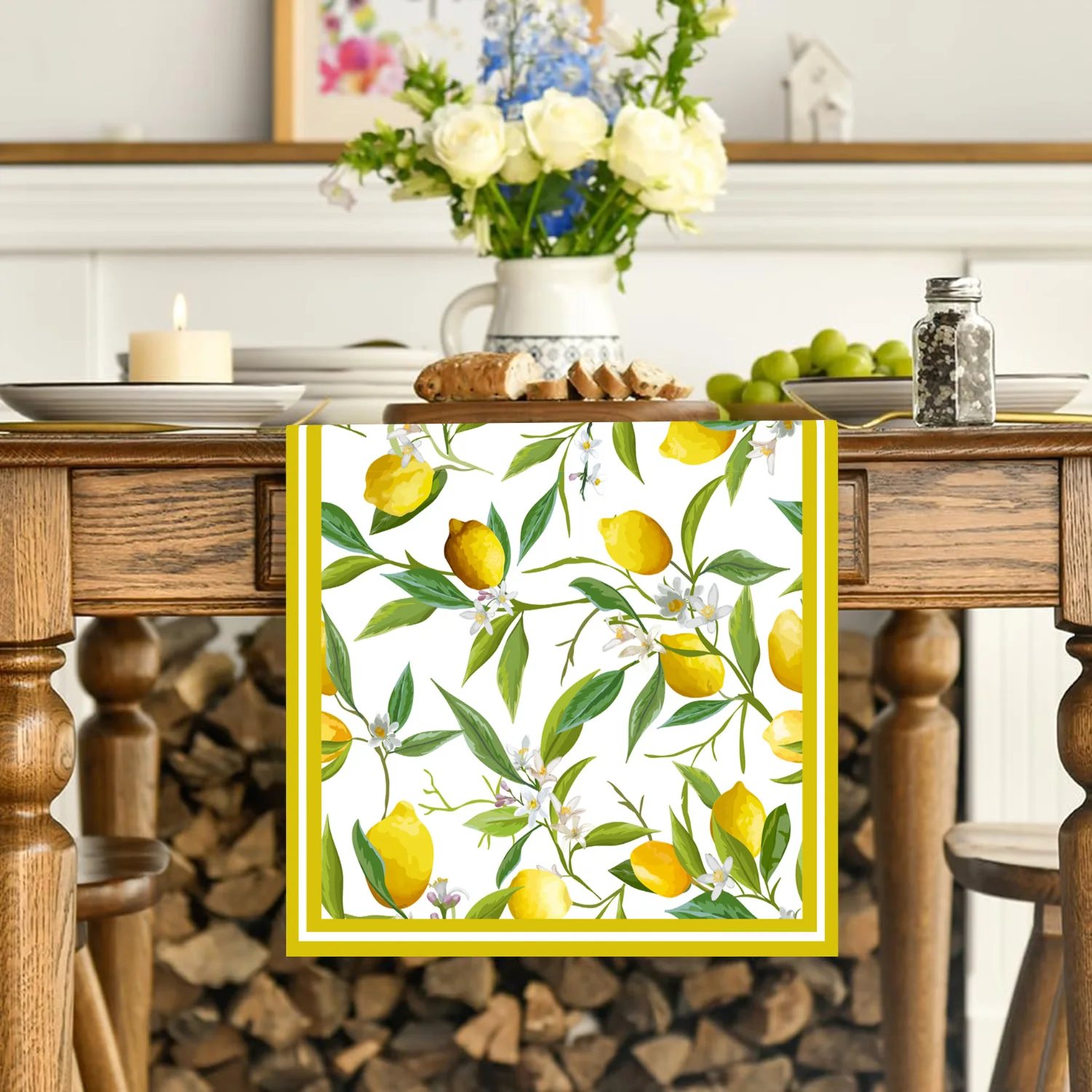 Lemon Fruit Table Runner for Summer Party Decor with Lemon Decorations for Kitchen Home Dining Picnic Outdoor Party Decor