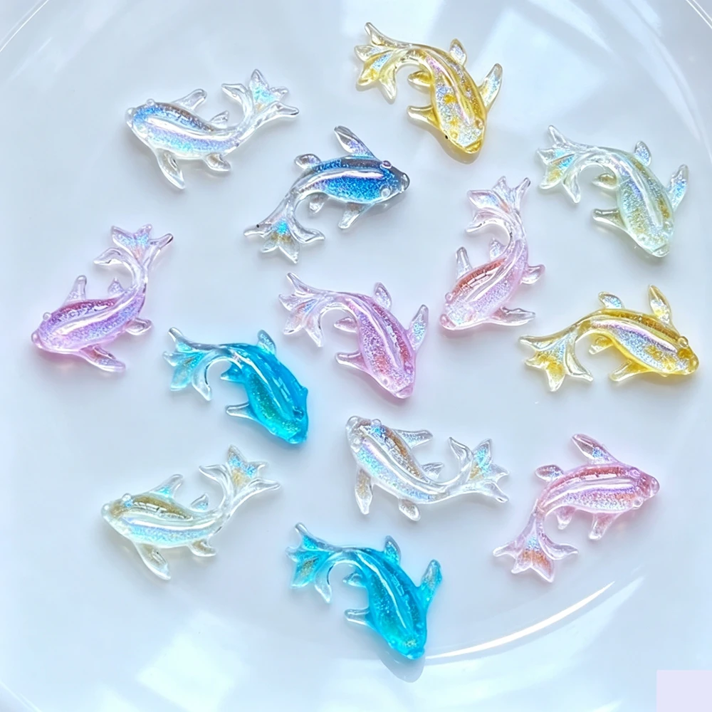 100Pcs New Cute Mini Shining Dolphin Resin Figurine Crafts Flatback Cabochon Ornament Jewelry Making Hairwear Accessories