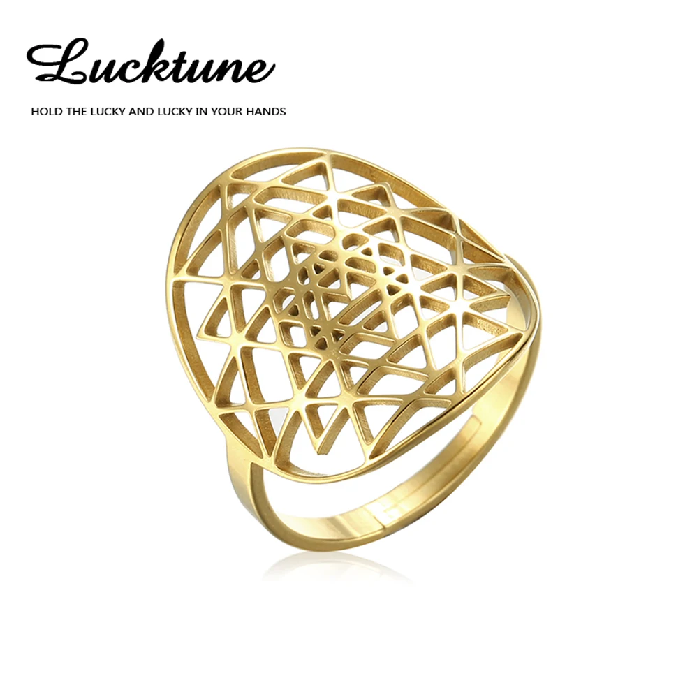 Lucktune Hinduism Sri Yantra Chakra Symbol Ring Stainless Steel Meditation Amulet Adjustable Ring for Women 2024 Jewelry Gift