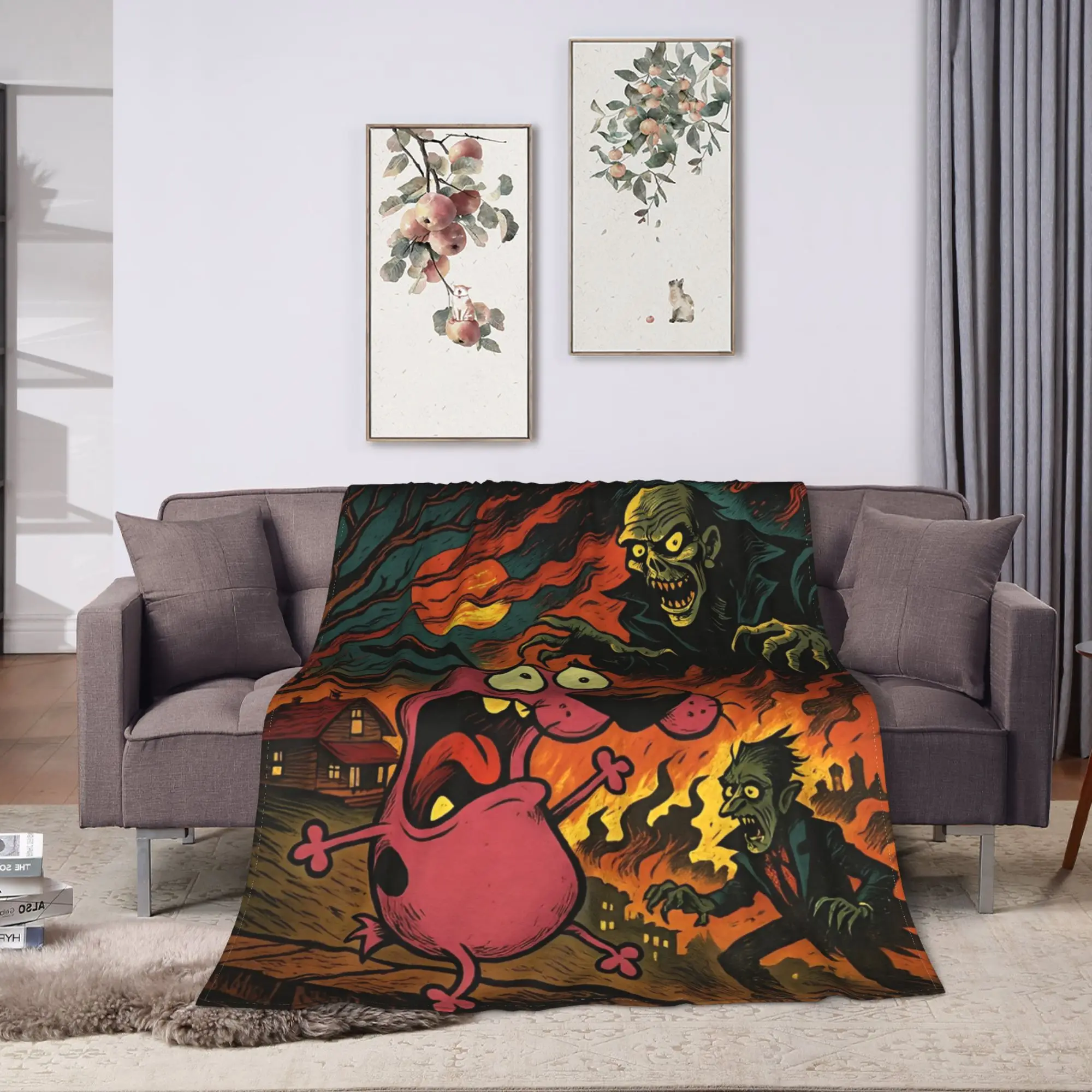 Courage Cowardlys Dog Blankets  Picnic Flannel Bedding Throws For Bedroom Soft Custom Quality Bedspread Gift