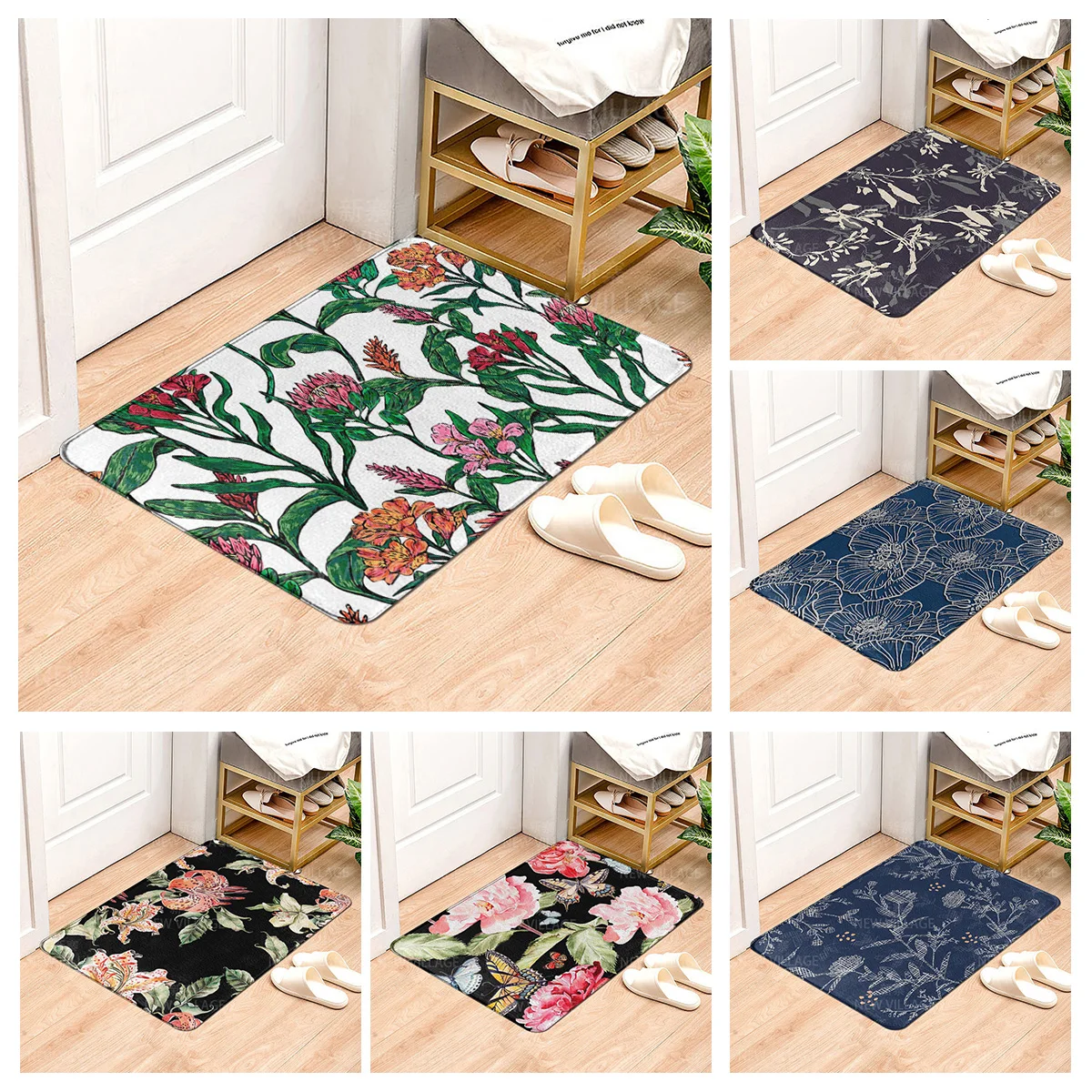 House entrance carpet Home door mat Living Room Bath Foot bathroom non-slip water absorption rugs bath green plant leaf decor