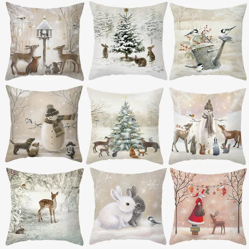 Merry christmas home decor  cushion cover  ornament pillowcase Natal Navidad 2024 new year gifts 45x45cm