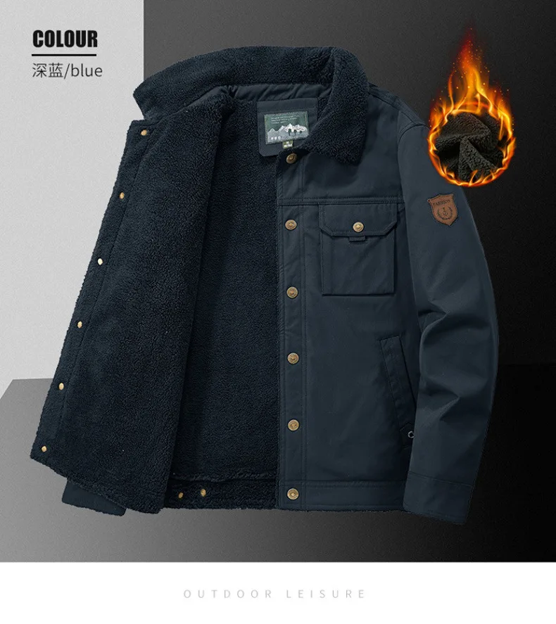 Winter Washed Sherpa Fleece Jacket Men's Thick Warm Casual Outerwear