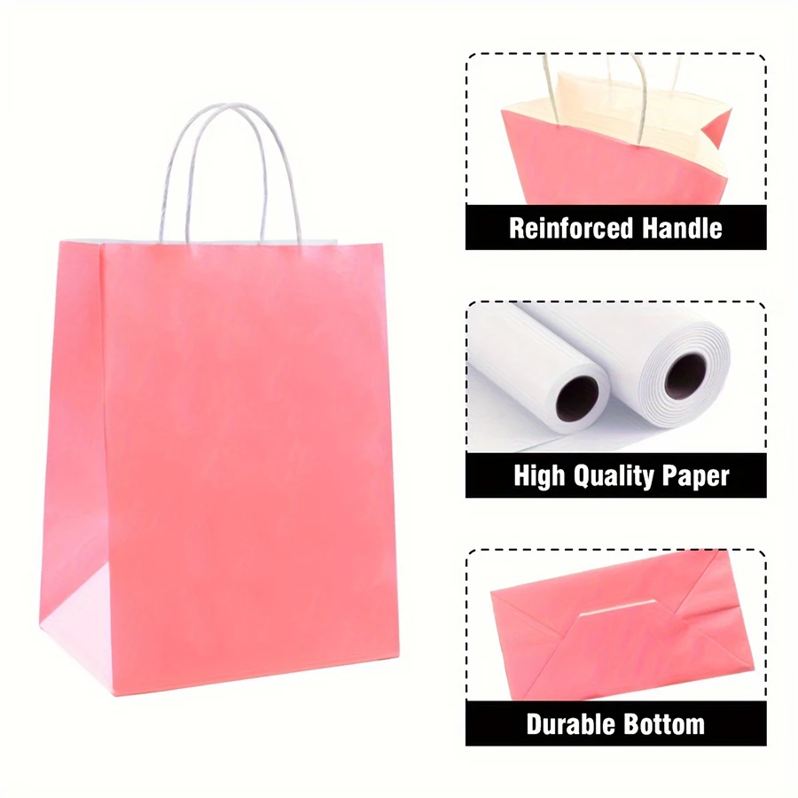 6-24pcs 16x22x8cm Kraft Paper Bags Reusable Gift Bag for Birthday Party Wedding Durable Gift Bag with Reinforced Handle Tote Bag