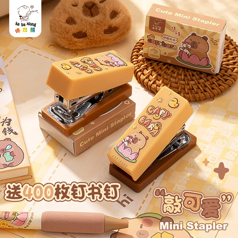 Kapibara Mini Small Stapler High Value Student Cute Portable Children's Home Set Staples Book Binding Stationery   Book Binding