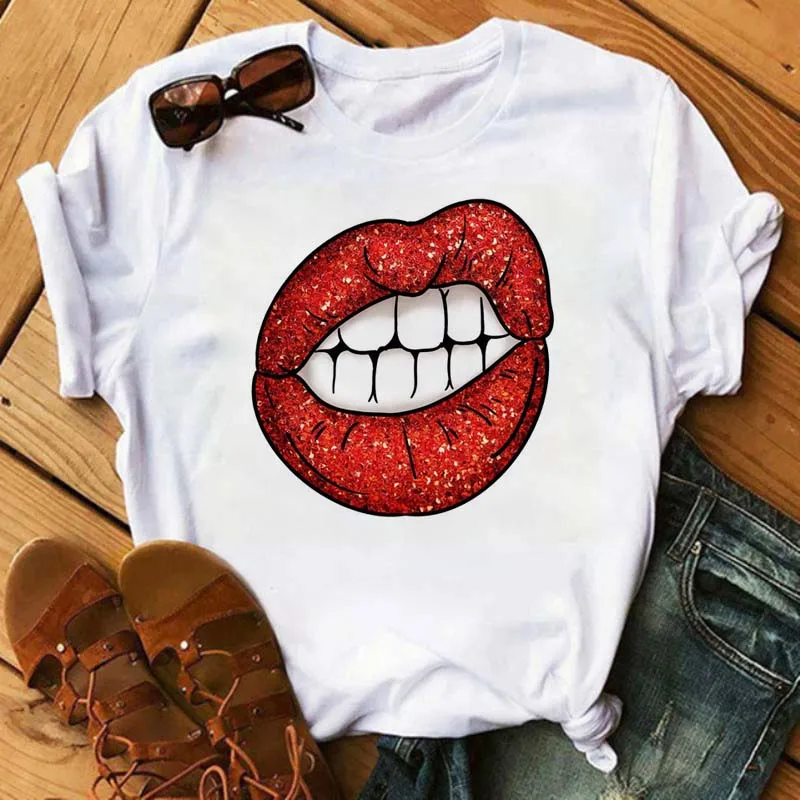 

Женские топы, повседневная футболка с круглым вырезом, черная забавная летняя женская футболка с принтом губ, мягкие губы, повседневная футболка в стиле Харадзюку с коротким рукавом