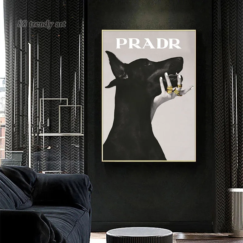 Fashion Dog Poster The Hand with Gold Jewelry and Doberman Pinscher Art Canvas Painting Print Picture Modern Home Wall Art Decor