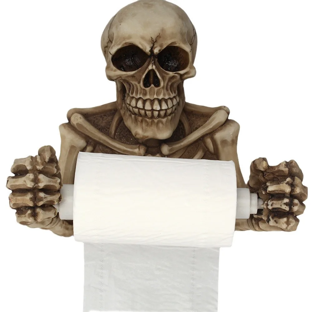 Novelty Skull Shape Tissue Holder Wall Hanging Kitchen Bathroom Toilet Roll Paper Towel Rack Plastic Holder Household Supplies