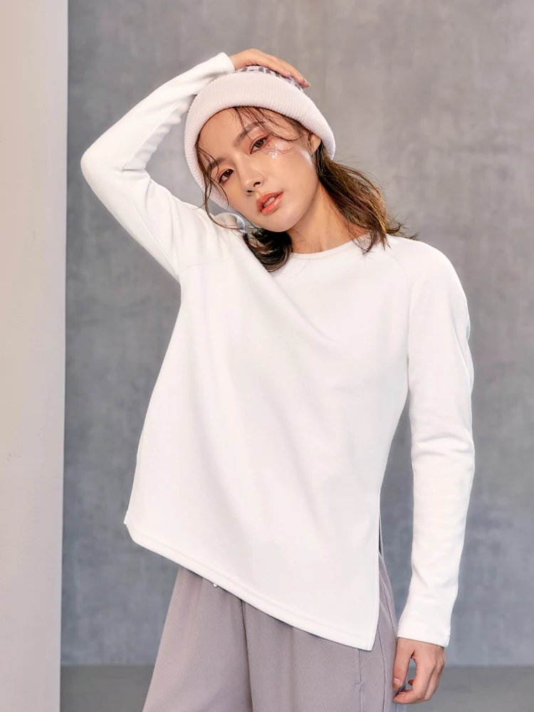 

Loose Long Sleeve round Neck Running Sweatshirt Women's New Style Fashion Casual Split Hem T-Shirt Casual Comfortable Streetwear