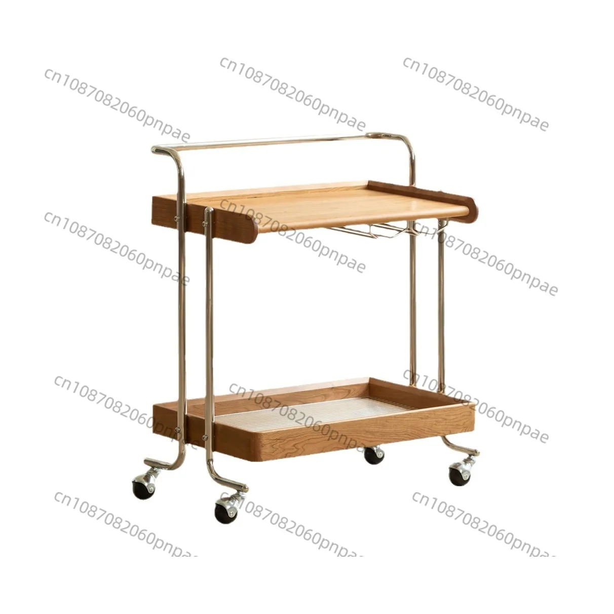 

Medieval trolley solid wood edge few living room storage coffee table sofa mobile cart cherry wood rack
