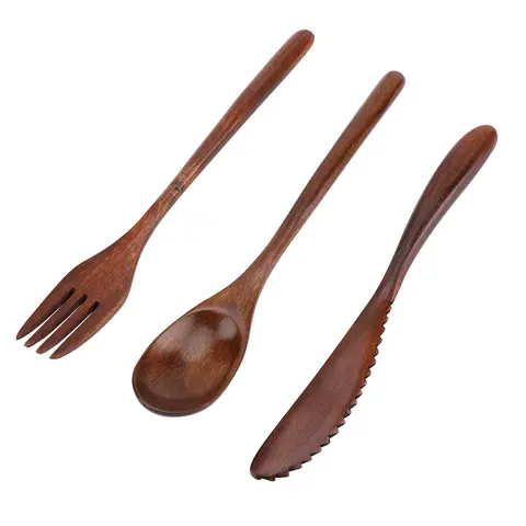 Wooden Fork Knife Spoon Set Japanese Style Reusable Wooden Dinnerware Set Tableware Kit for Students and Officers