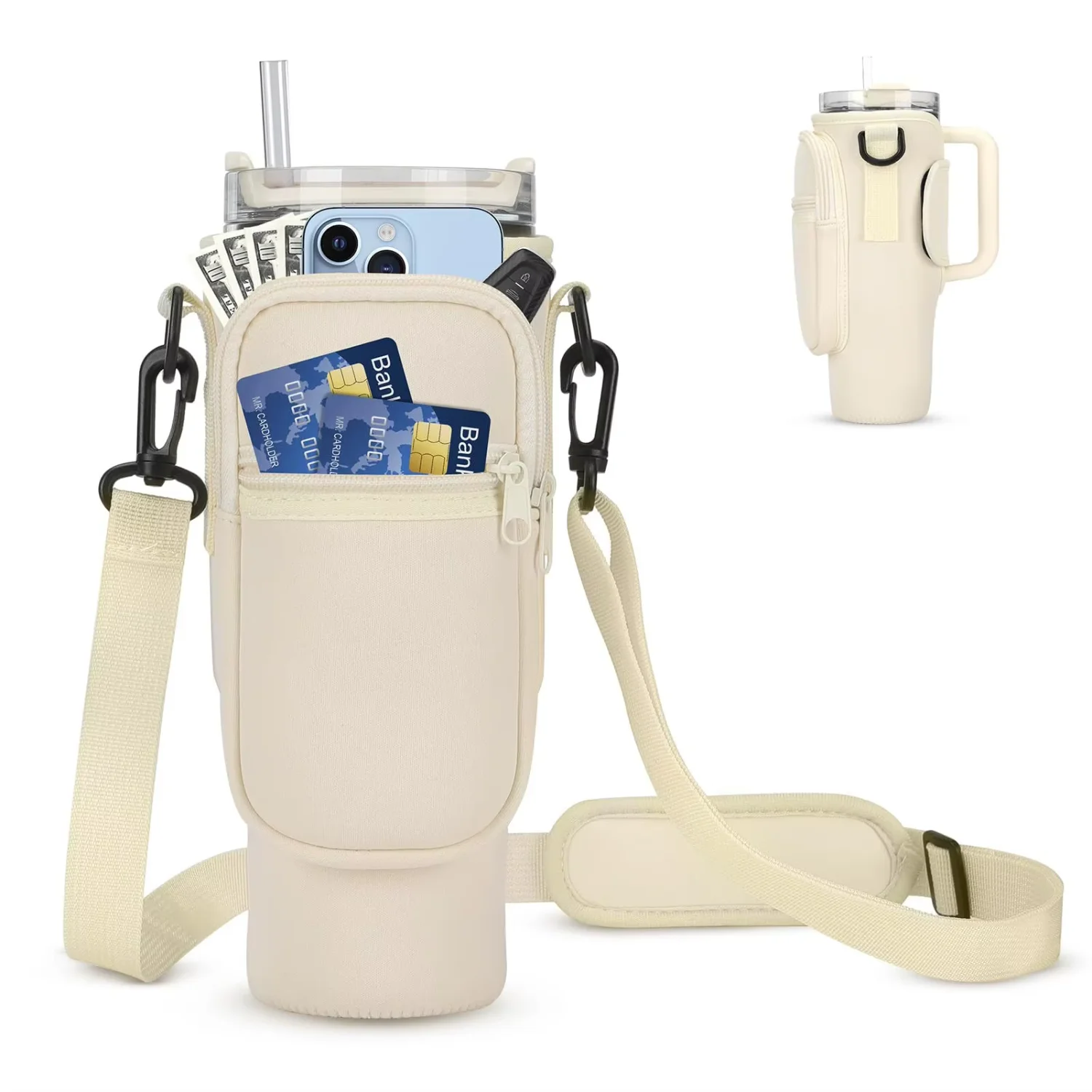 Neoprene  Insulated Sleeve Adjustable Shoulder Strap 40oz Tumbler Mugs Holder Bags with Zipper Pouch