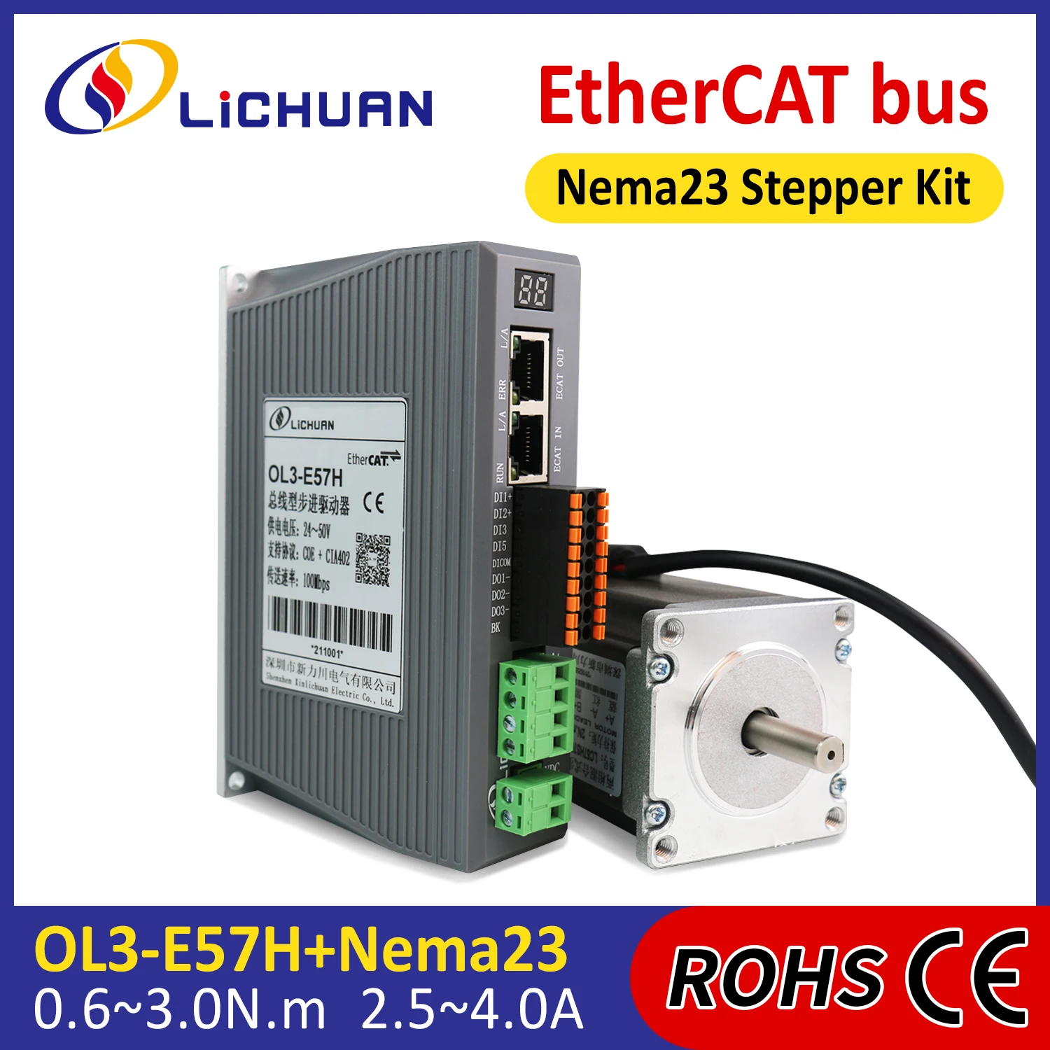 Lichuan 2.5/3/4A DC24～48V 0.6/1/1.5/2/2.2/2.6/3N.m Stepper Motor Controller 2Phase Nema23 DC Open Loop Stepper Motor Drivers Kit