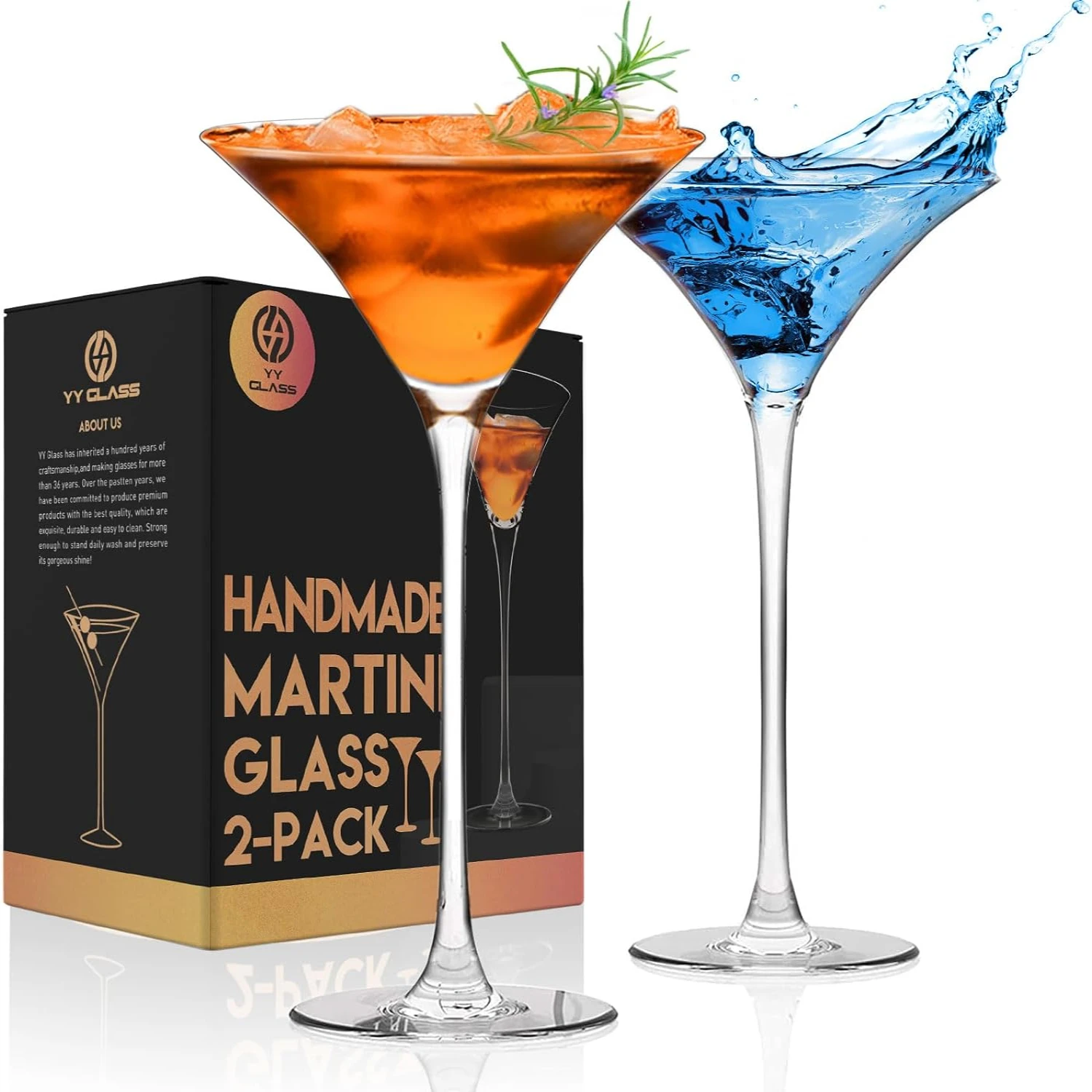 ed Set of 2 Tall Coupe Cocktail Glasses with Stem - Perfect for Savoring Exquisite Classic Manhattan and Margarita Cocktails - E