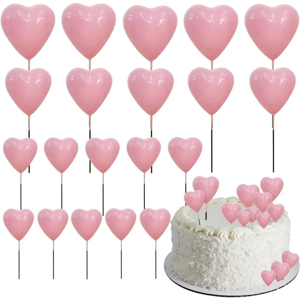 20 piezas adornos de pastel de corazón 3D rosa – Decoraciones de tarta de espuma para creaciones de bricolaje, pasteles de cumpleaños y eventos especiales – Corazón elegante