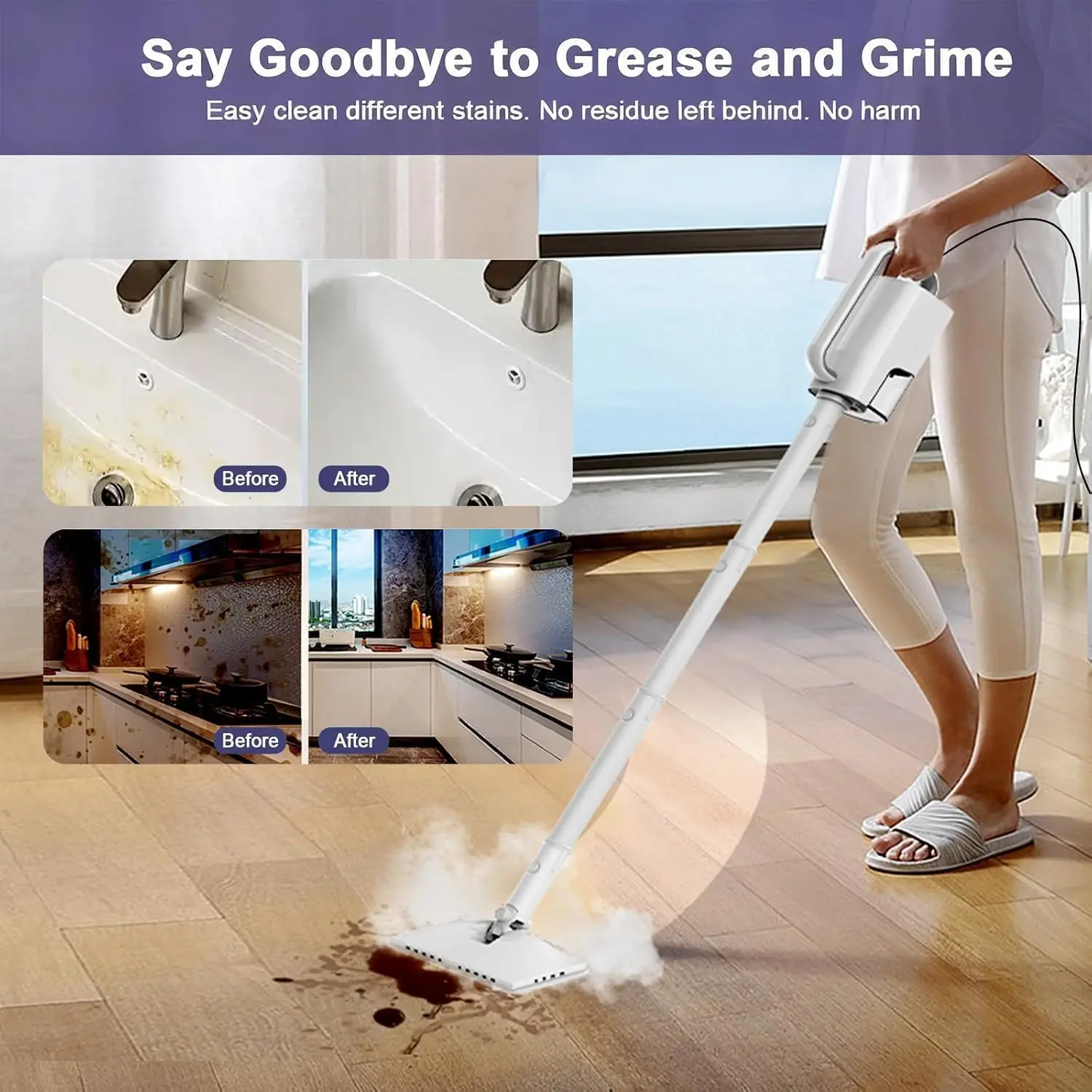 6-in-1 Steam Mop, 1200W Rotated Steam Cleaner for Home, 2 Modes, 400ML Removable Tank, 23FT Cord, 2 Washable Pads, Multi-Surface