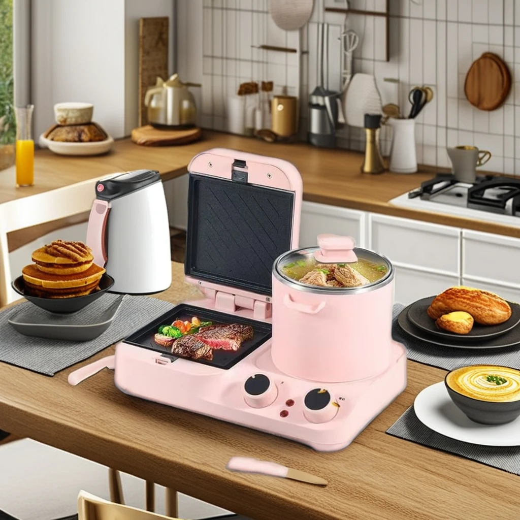 

3-in-1 Breakfast Maker Station Steak Frying Machine Can Make Steamed Buns Fried Eggs Pancakes