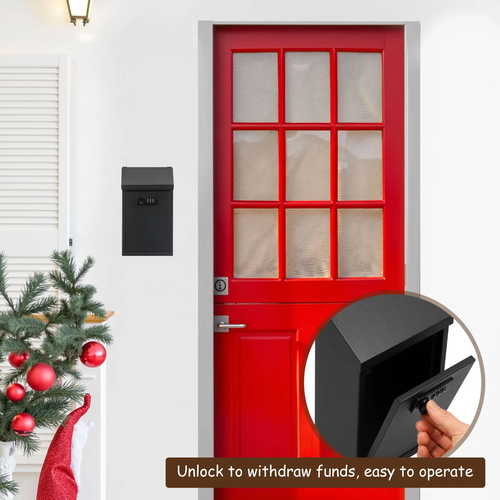 Metal Locking Mailbox Wall Mounted Hanging Mailbox Lockable Outdoor Mail Box for House Ballot Donation & Collection Key Drop Box