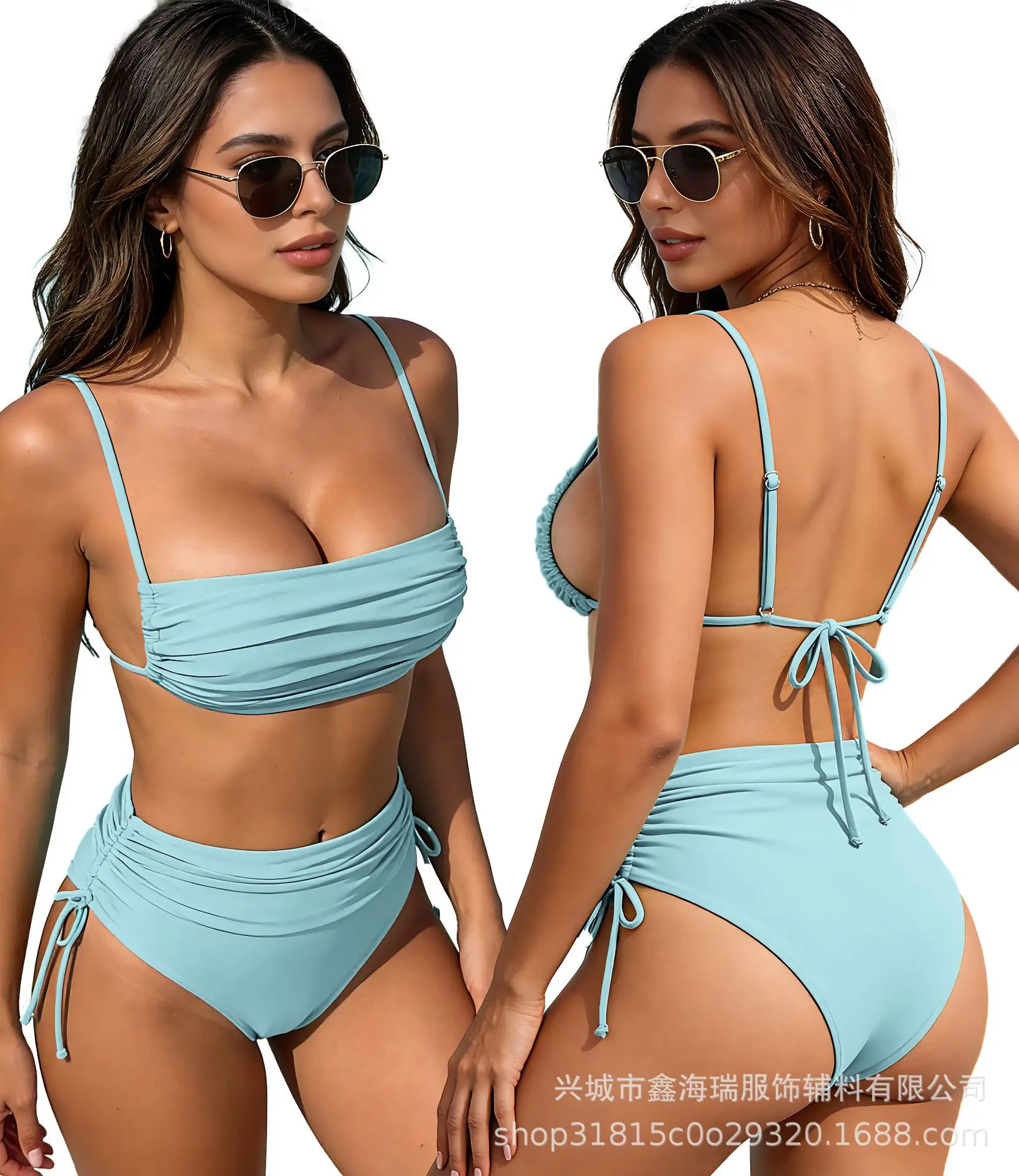 2026 Women's Geometric Print Knot Front Bikini Set Push Up Tummy Control Metal Ring Two Piece Swimwear Beach Vacation Bandage