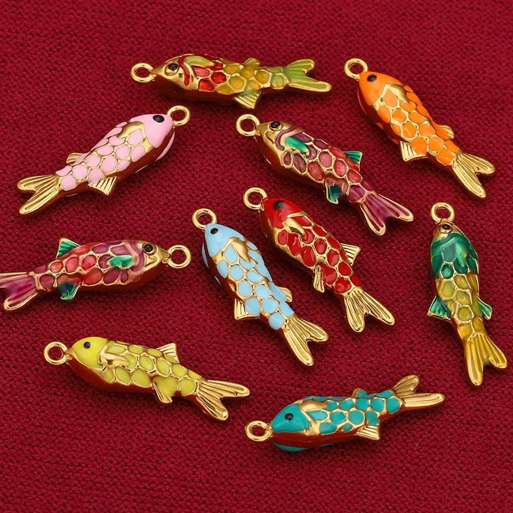 2 قطعة الفولاذ المقاوم للصدأ الملونة المينا الذهب الأسماك Charms المعلقات DIY بها بنفسك القرط مواد المجوهرات صنع قلادة لوازم الحرف