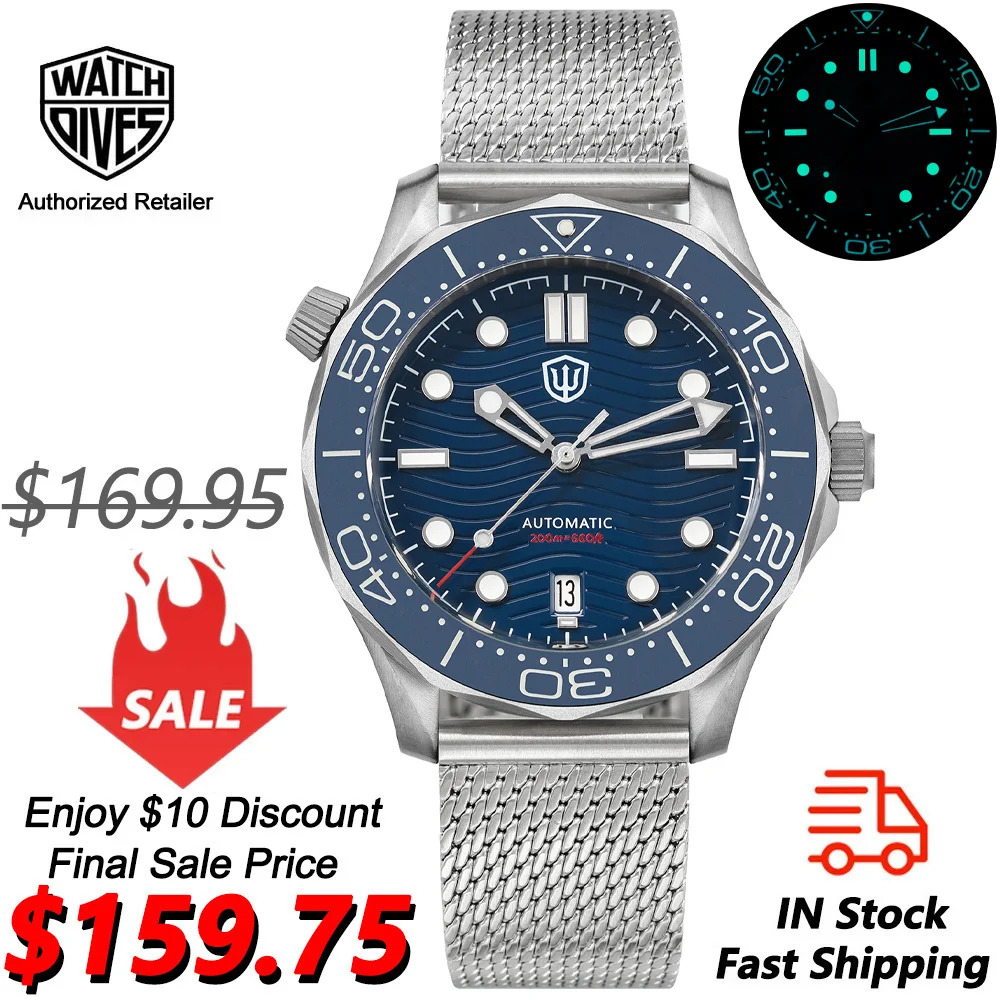 Watchdives WD007 Automatic Diver Watch NH35 Movement C3 Super Luminous Domed Sapphire Crystal Watches 007 NTTD Style Wristwatch