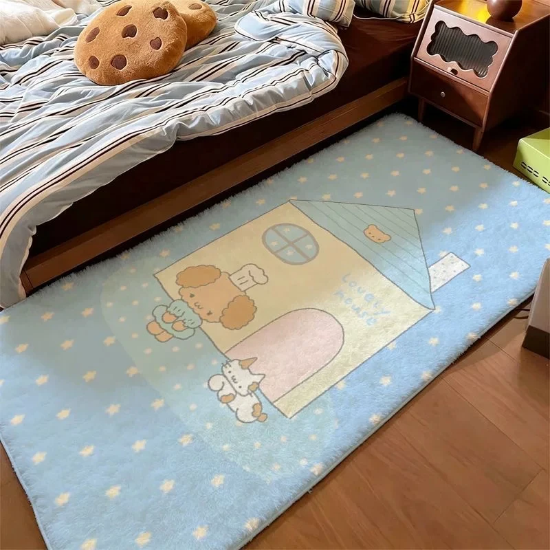 Cute Cat Polka Dot Imitation Cashmere Rug Soft Healing Floor Mat Living Room Bedroom Aesthetic Decor Fluffy Bedroom Rug