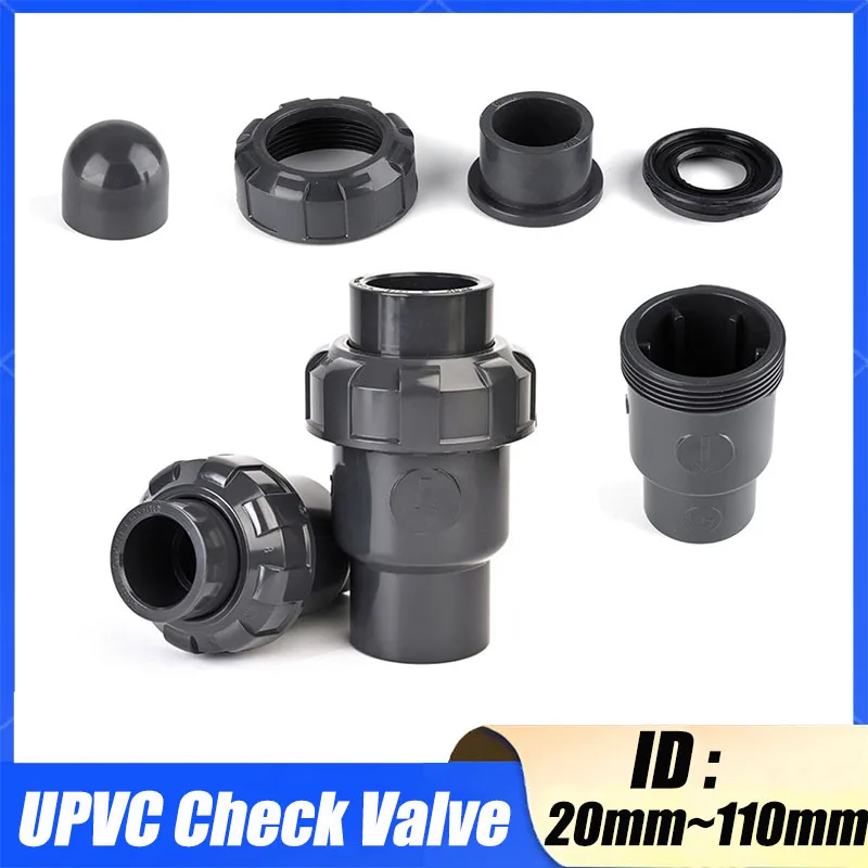1-peca-valvula-de-retencao-de-uniao-simples-upvc-cinza-escuro-id-20mm~110mm-para-aquario-tanque-de-peixes-e-irrigacao-de-jardim-conexao-para-tubos-previne-retorno-de-Agua