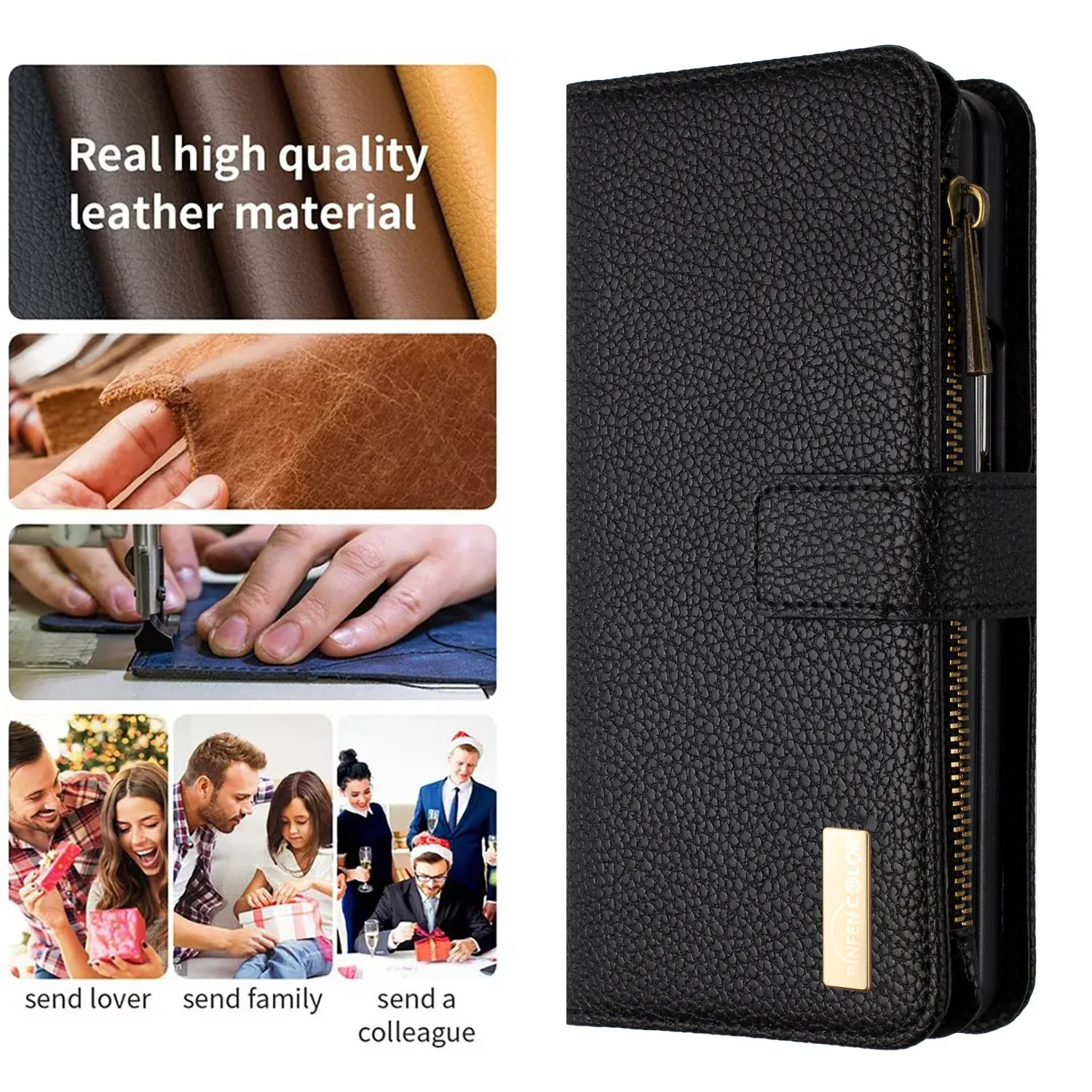 For Samsung Galaxy Z Fold 6 5 4 3 Case Wallet Magnetic Lychee Grain Leather Zipper Flip Card Slot Pocket Shockproof Hard Cover