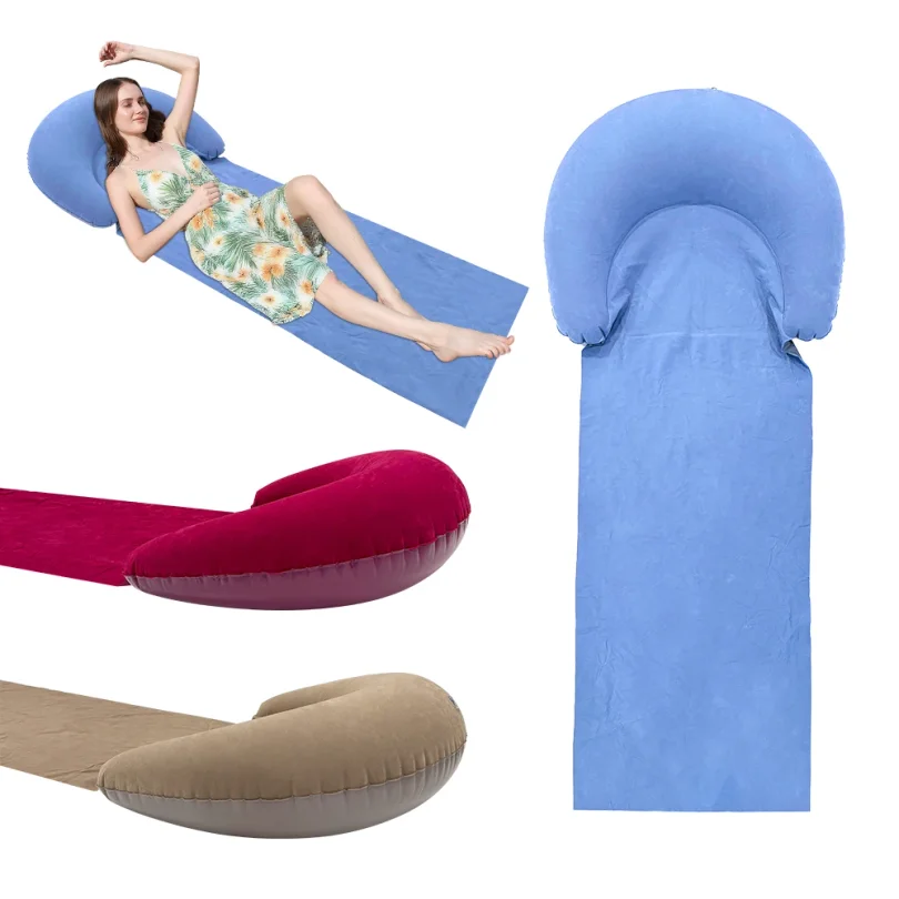 1pcs Inflatable Beach Mat Grass Cushion PVC Moisture Proof Portable Foldable Beach Sleeping Mat Suitable For Outdoor Activities