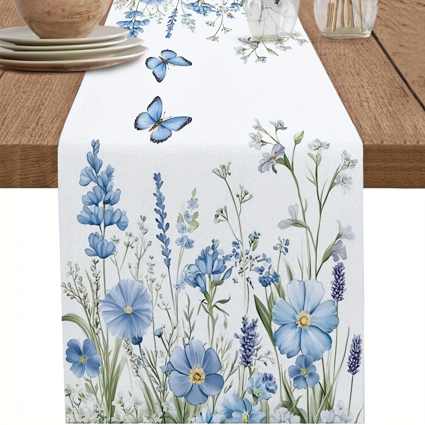 Floral Spring Table Runner 1pc, Floral Spring Table Runner Dresser Scarf 13 X 72 Inch Wildflowers Butterfly Botanical Scenery Ta