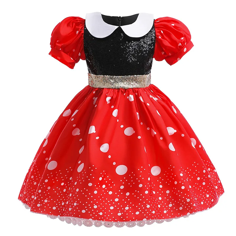 Little Girl Mickey And Minnie Cosplay Dress Kids Luxury Sequin Mickey Mouse Dress Up Costume Halloween Fantasy Anime Outfits