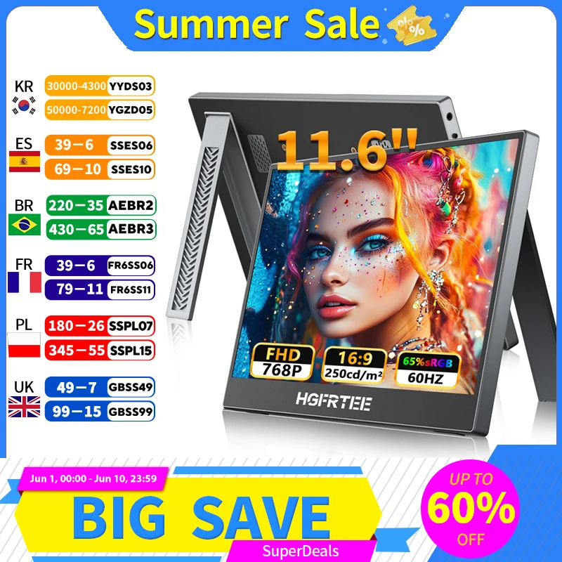 Portable Monitor 11.6inch HGFRTEE - Laptop External Screen Display with Stand And USB-C Connection for Multi-Tasking And Gaming