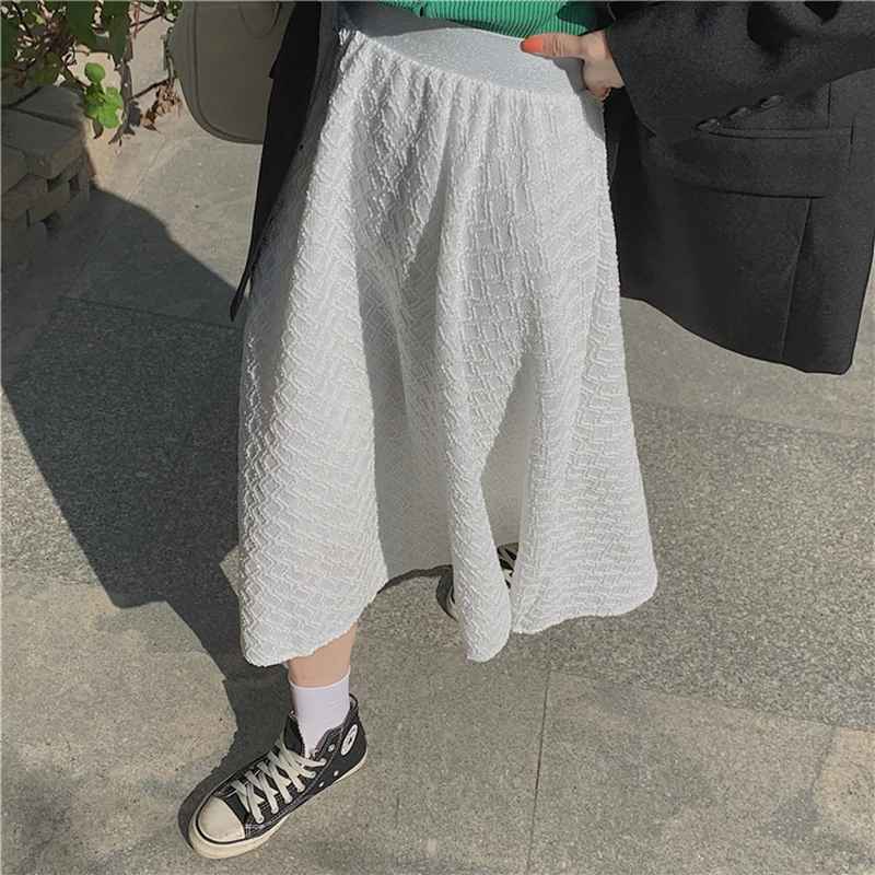 Seoulish Spring Summer New 2022 Elegant Women's Mi-Long Skirt High Waist Loose Female Umbrella A-Line Bling Party Skirts