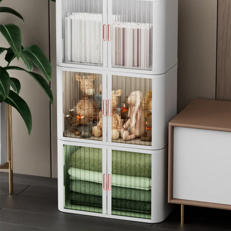 Double door clothes toy storage box large capacity transparent locker household simple wardrobe