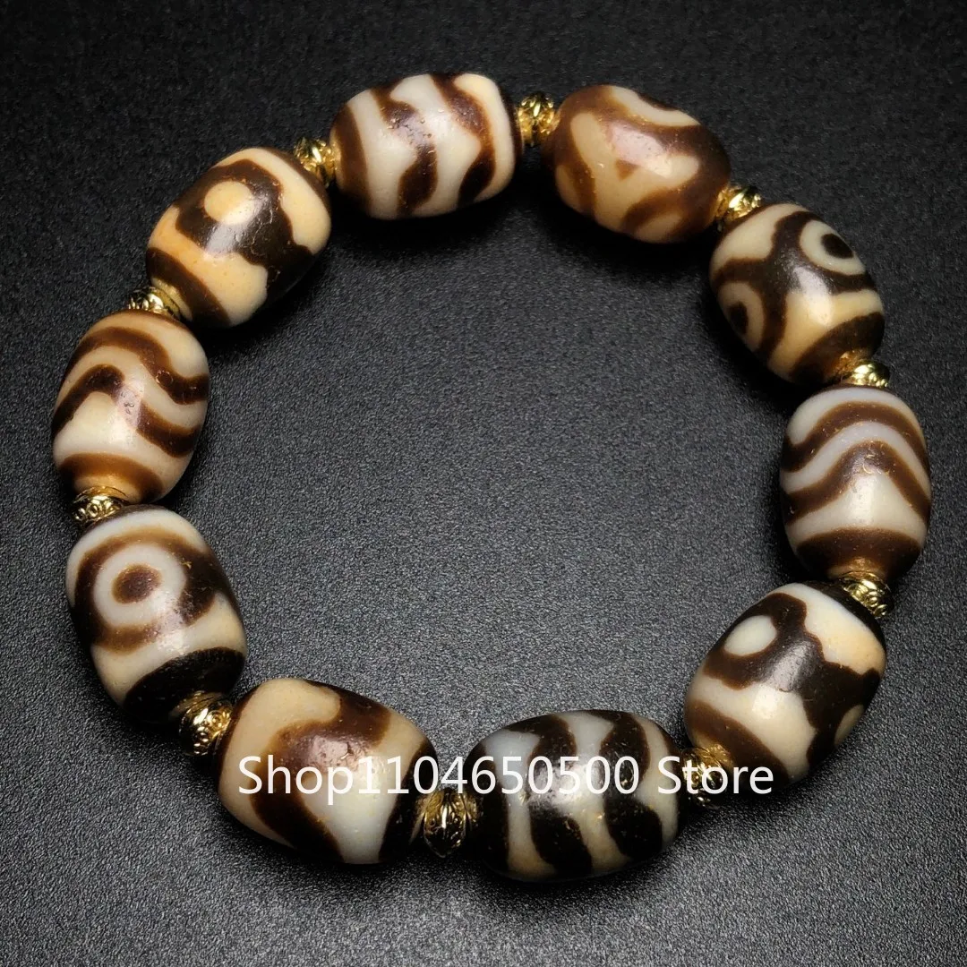 12 * 17Mm Daluo Dzi Bead Noble Water Pattern Tiger Teeth Three Eyes Mandala City Bucket Dzi Bead Bracelet Bracelet Bead Separato