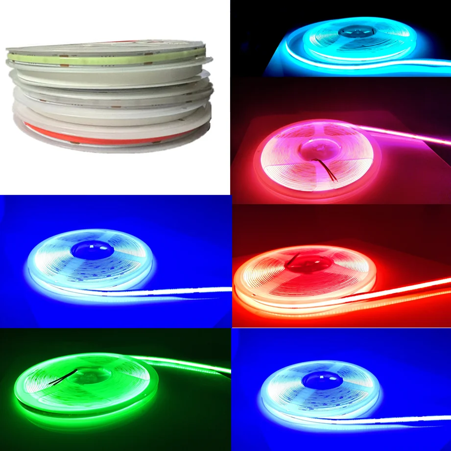 

DC 12V 24V COB Strip 320Leds/480LedsM High Density RA90/RA95 Pink Yellow Ice Blue Red Green Flexible Ribbon Rope FOB LED Light