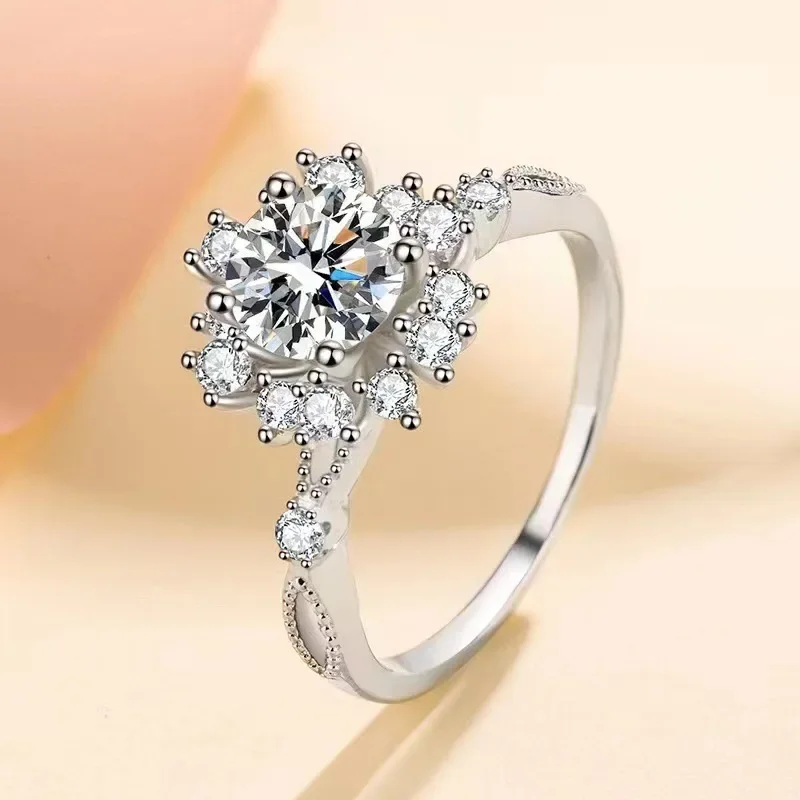 Romantic VVS1 D Color 0.5/1CT Moissanite Diamond Peony Rings, Platinum PT950 Flower Engagement Resizable Ring for Women