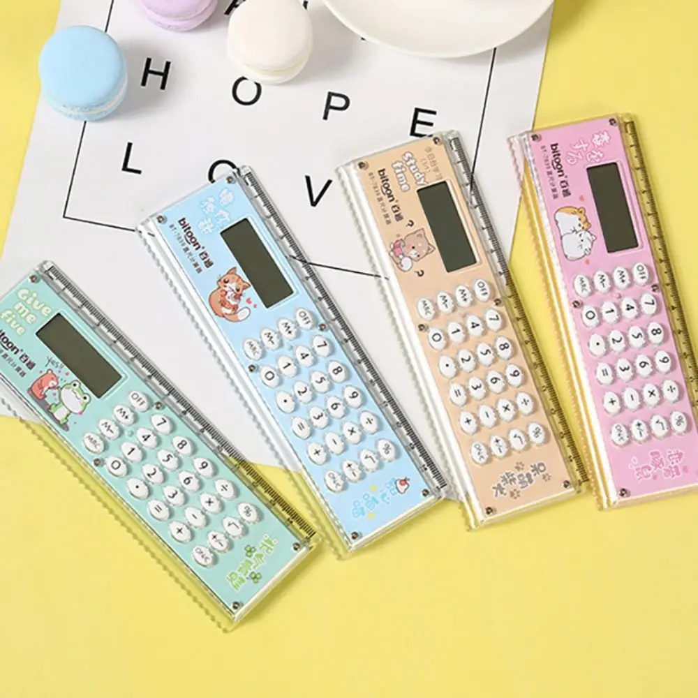 Portable Ultra-thin Straight Ruler Stationery Mini Drawing Tool with Calculator Measuring Ruler Gift