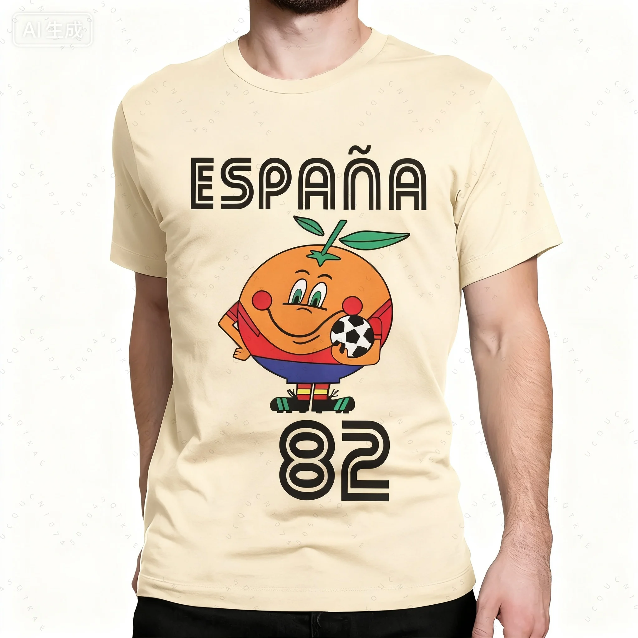 2026 الخريف والشتاء Naranjito تي شيرتات قطن الرجال عالية الجودة الجولة الرقبة اسبانيا 82 الإسبانية التميمة 1982 كرة القدم تي شيرت
