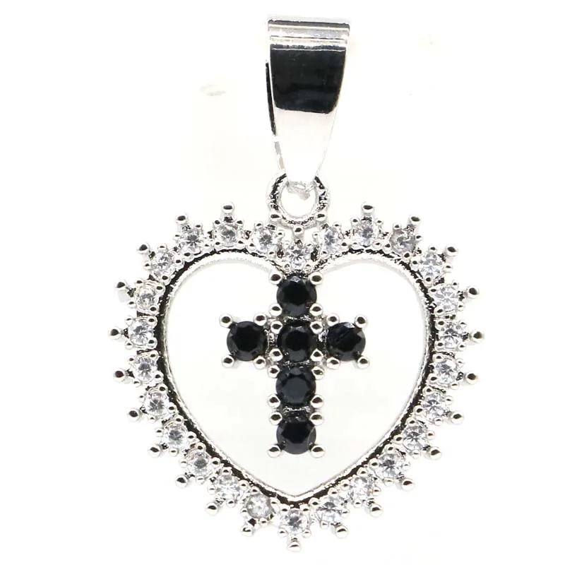 Buy 2 Get 1 Free 26x18mm Awesome Heart Shape White Sapphire Black Sapphire White CZ Ladies Engagement Silver Pendant