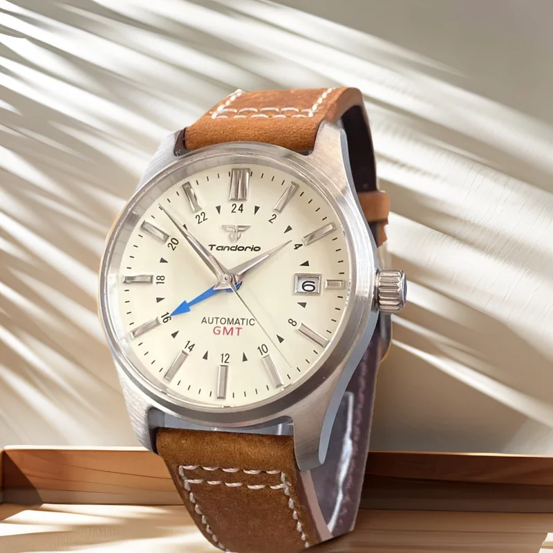 

NH34A Mechanical Automatic Watch for Men Tandorio GMT Dual Time Pilot Watches 20BAR Waterproof 39mm Sapphire Crystal 316L