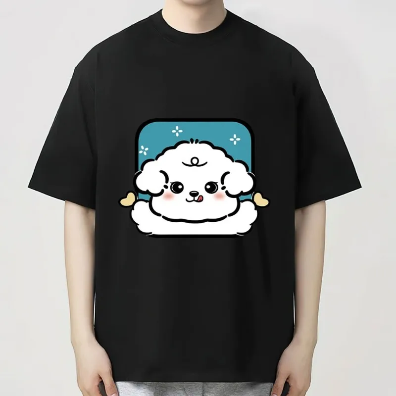 Cute White Dog T Shirt Men Couple Combination Women Clothes Short Sleeve Collar Fashion Cotto