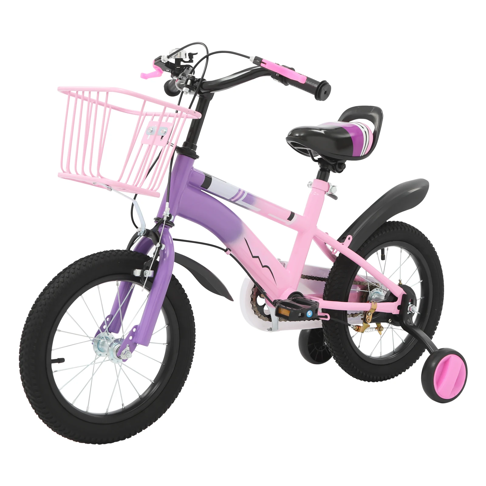 Biciclette per bambini da 14 pollici Bici ad altezza regolabile con ruote ausiliarie per 3-6 anni Capacità di carico di 60 kg Viola/Blu